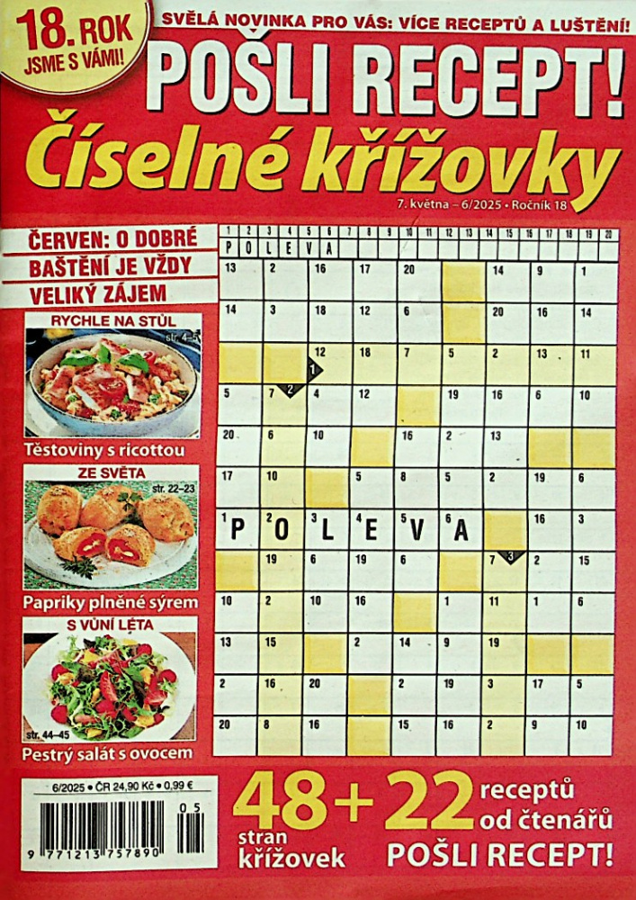 Pošli recept-číselné křížovky Pošli recept-číselné křížovky